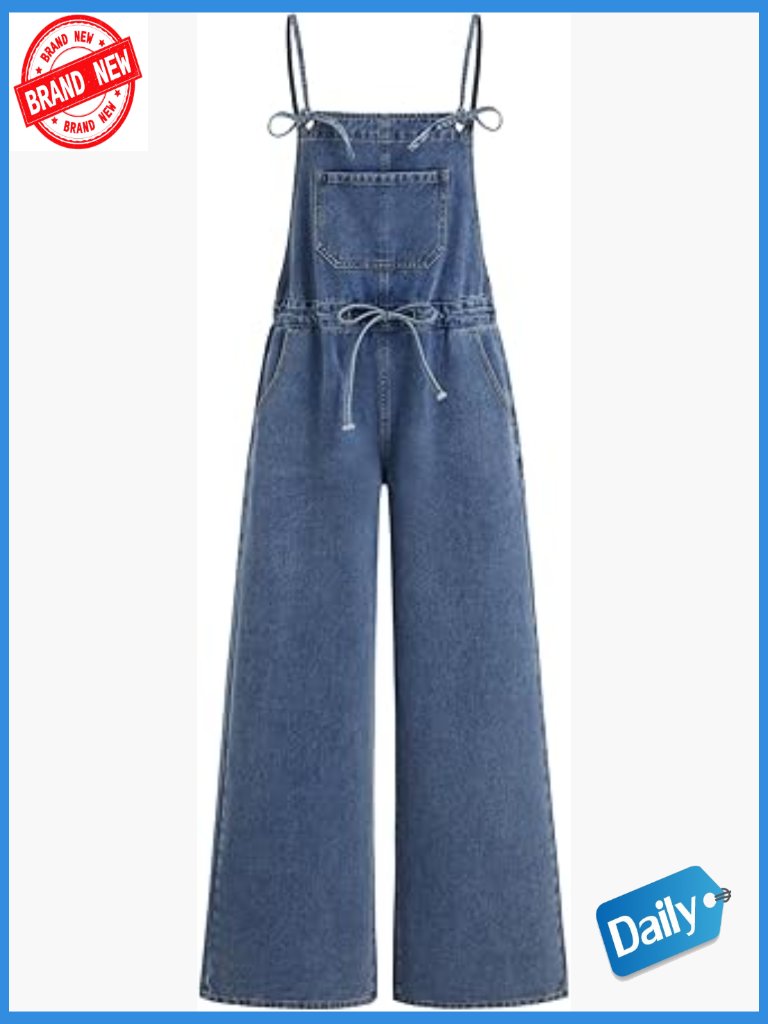 Denim Overalls Loose Fit Wide Leg With Adjustable Straps